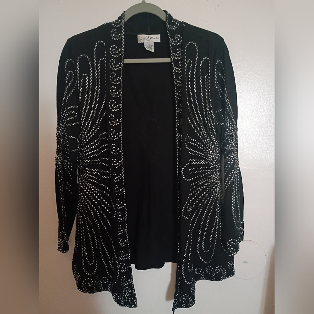 Once Again Women's Black‎ Embroidered Cardigan Sz M